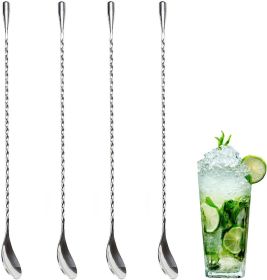 4Pcs 12 inch Drink Mixer Metal Spoons Cocktail Spoon Long Handle Bar Spoon Stainless Steel Bar Spoons Long Spoons for Stirring Spoons Set